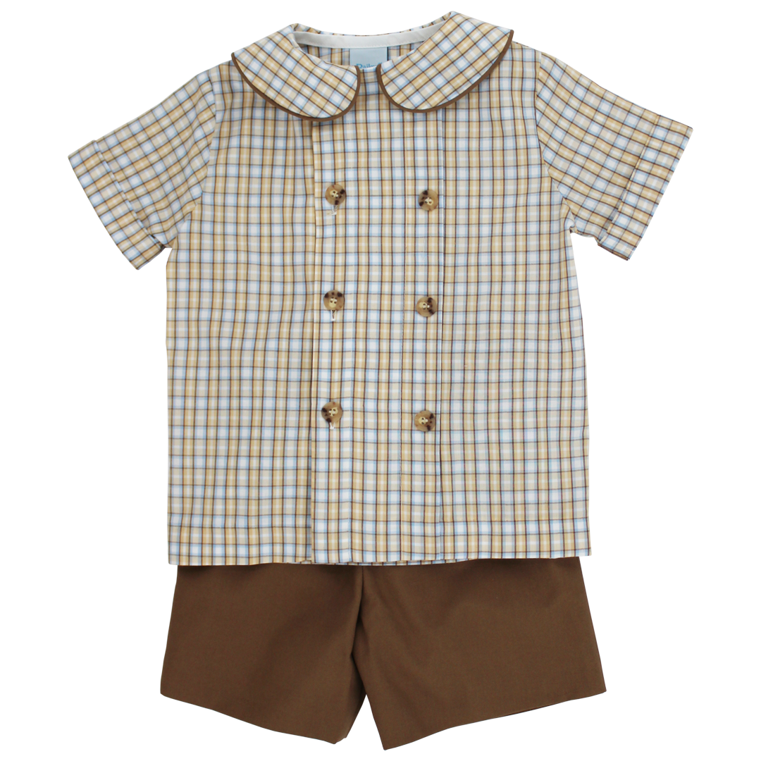 Bailey Boys Pecan Plaid with Bison Dressy Short Set