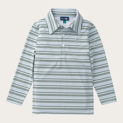 Prodoh Boys Long Sleeve Pro Performance Polo - Arona Camping Green Stripe