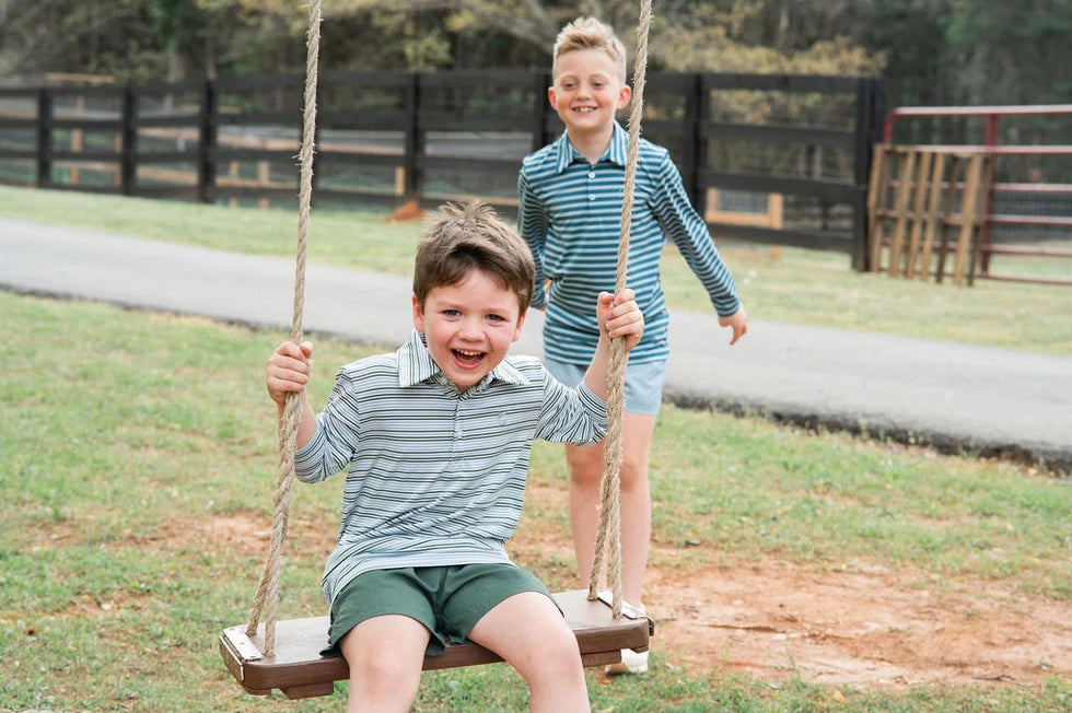 Prodoh Boys Long Sleeve Pro Performance Polo - Arona Camping Green Stripe