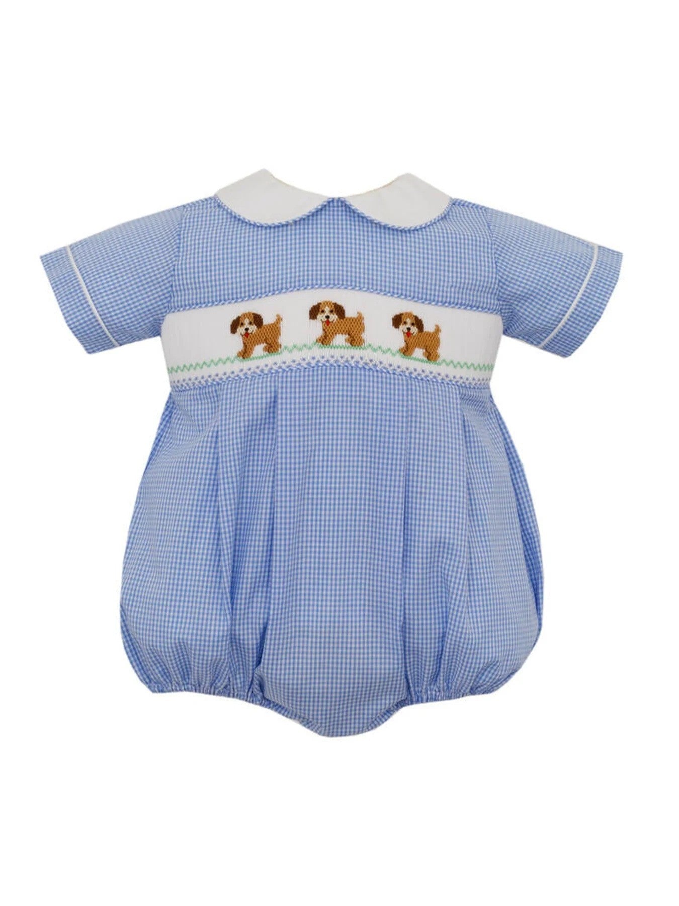 Petit Bebe Puppies Boys Blue Gingham Bubble