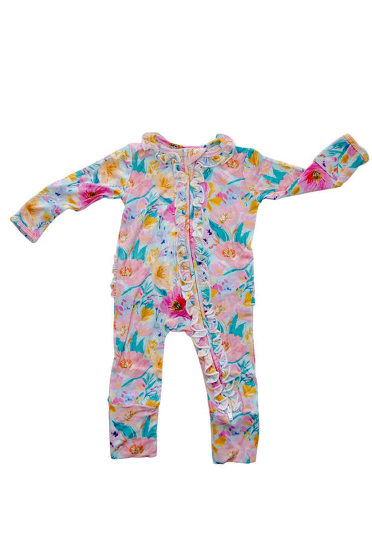 Rockin Royalty Girls Sunlit Poppy Zipper Footie