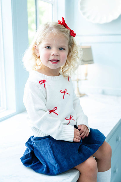 Ruth & Ralph Girls Red & White Bows Sweater