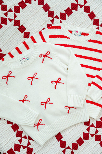 Ruth & Ralph Girls Red & White Bows Sweater