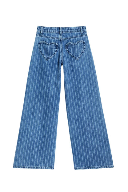 Tractr Girls Heart Patch Pocket Wide Leg Jean