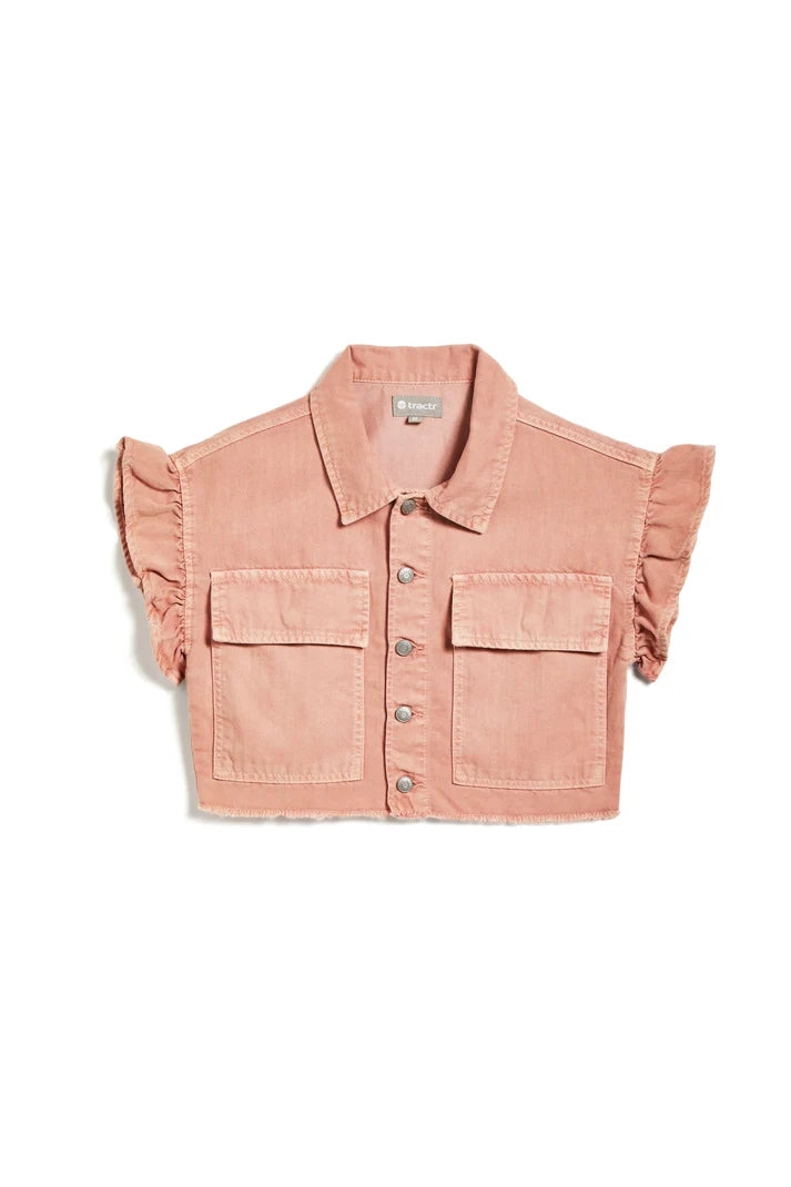 Tractr Girls Ruffle Sleeve Crop Top - Misty Rose