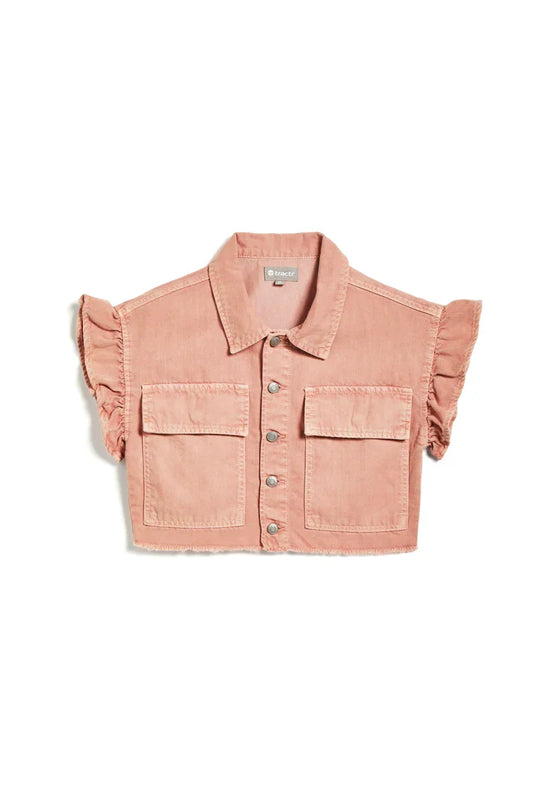 Tractr Misty Rose / Small Tractr Girls Ruffle Sleeve Crop Top - Misty Rose