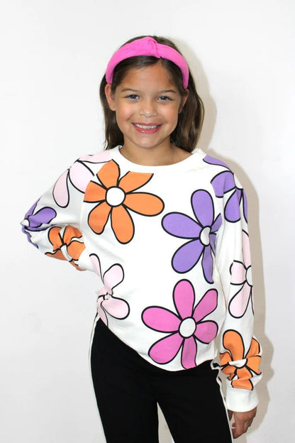 Paper Flower Girls Retro Flower Crop Sweatshirt