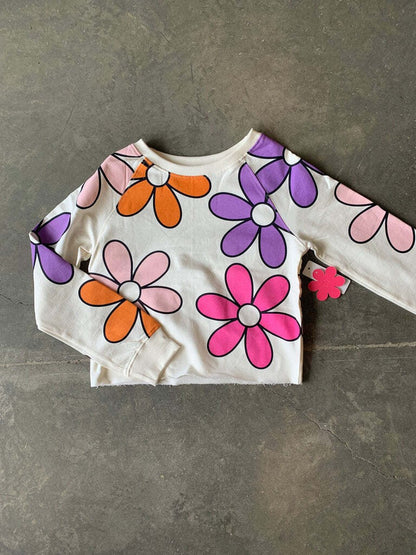 Paper Flower Girls Retro Flower Crop Sweatshirt