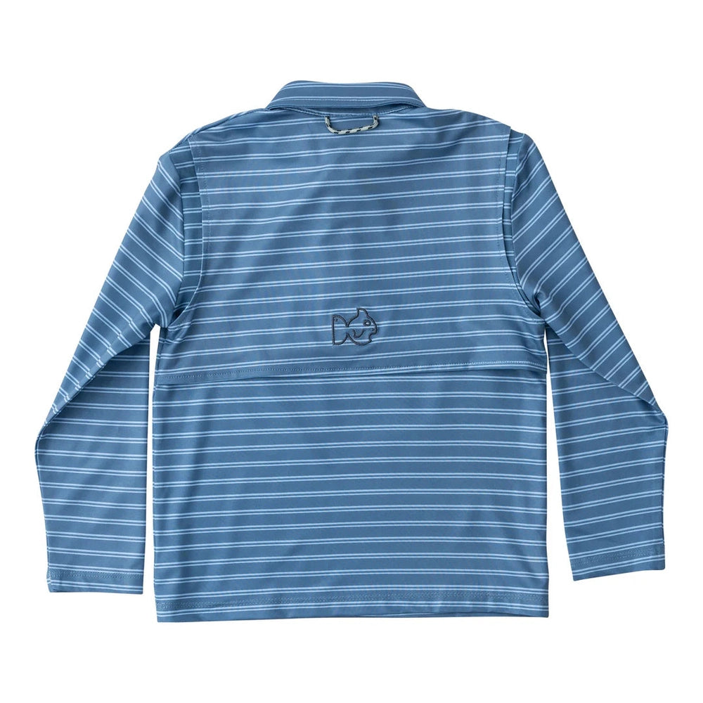 PRODOH Boys' Long Sleeve Pro Performance Polo in Bluefin and Powder Blue Stripe