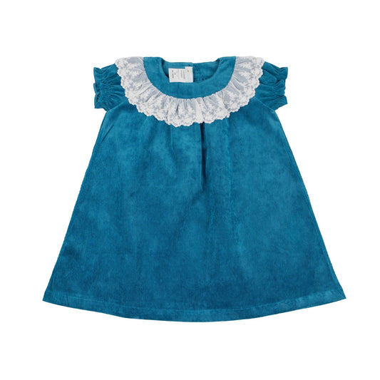 Cuclie Teal Corduroy Dress with Lace Collar