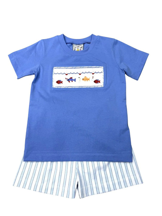 Three Sisters Hooked on Fishing Smocked Short Set