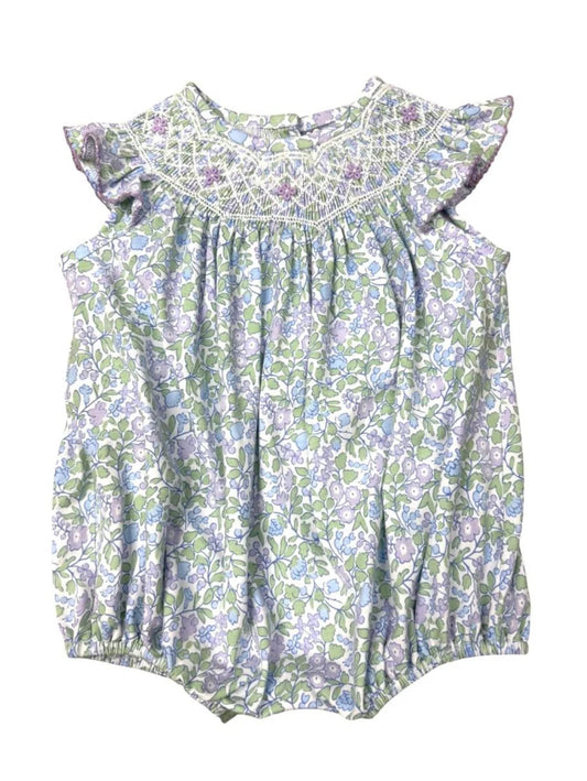 Three SistersThree Sisters Lilac Floral Smocked Angel Winged Geo BubbleBabysupermarket