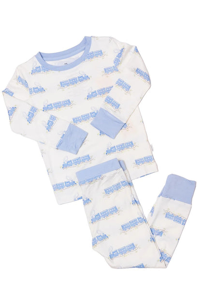 The Uptown Baby Blue Trains Long Sleeve Pajama