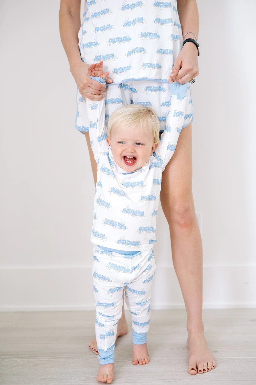 The Uptown Baby Blue Trains Long Sleeve Pajama