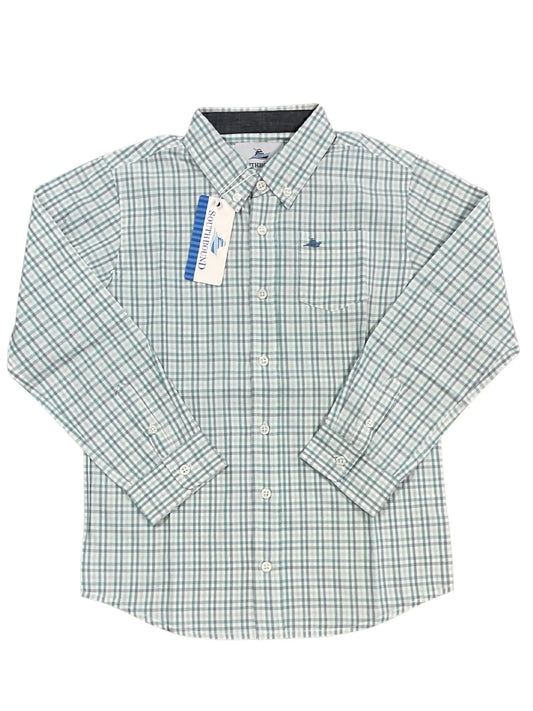 Southbound Boys Long Sleeve Dress Shirt - Aqua/Blue/Brown Check