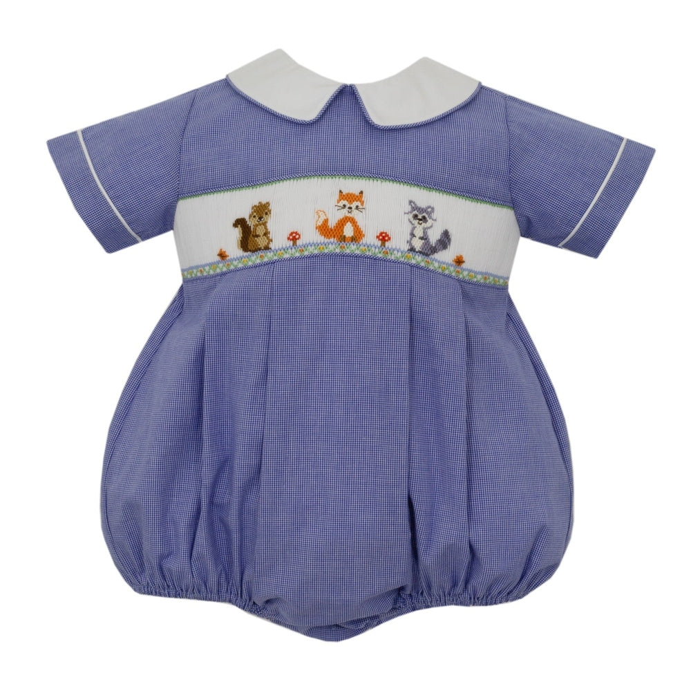 Petit Bebe Woodland Friends Royal Blue Micro Check Bubble babysupermarket