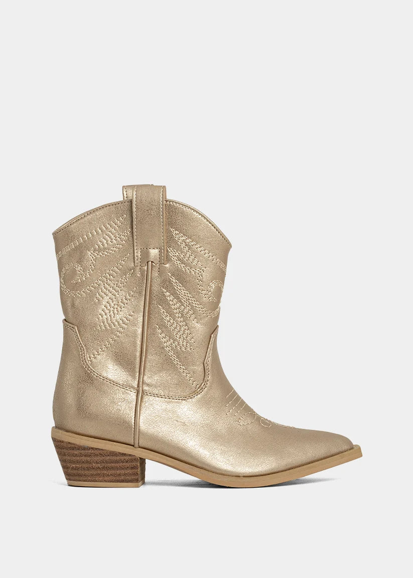 ShuShop Girls Zahara Mini Metallic Western Boot - Golden