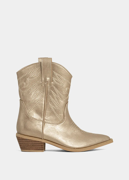 ShuShop Girls Zahara Mini Metallic Western Boot - Golden