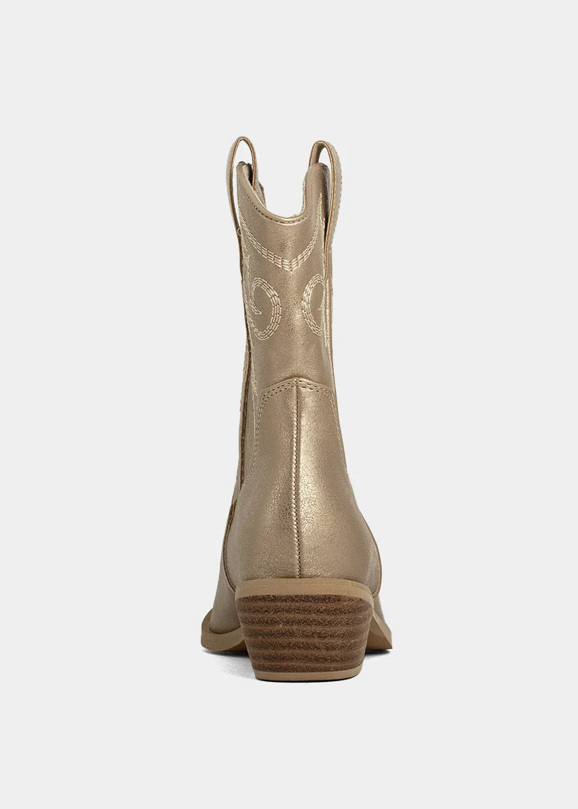 ShuShop Girls Zahara Mini Metallic Western Boot - Golden
