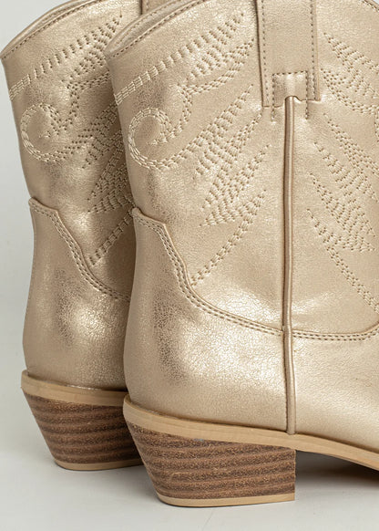 ShuShop Girls Zahara Mini Metallic Western Boot - Golden