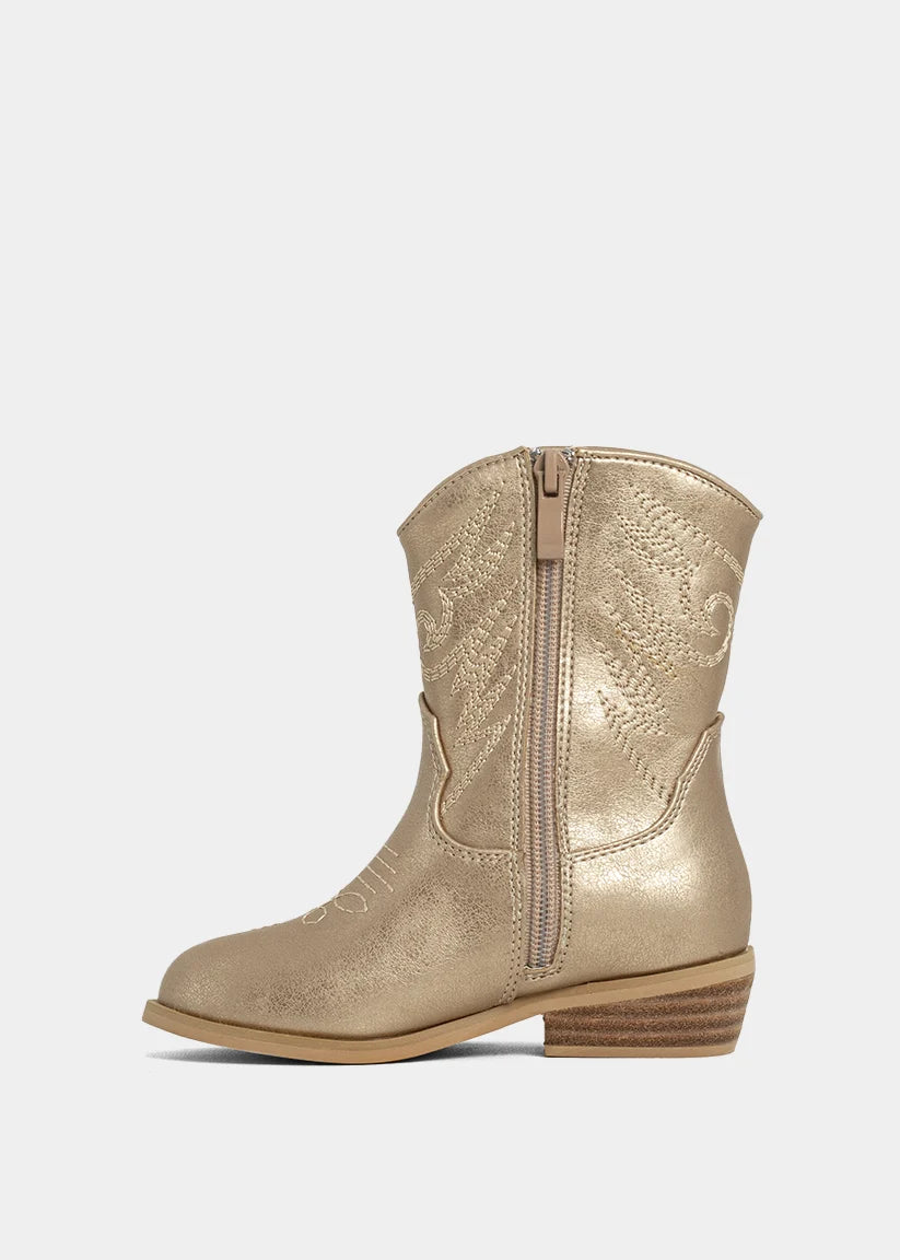 ShuShop Girls Zahara Mini Metallic Western Boot - Golden