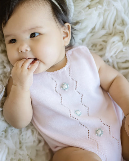Cuclie Girl's Colette Pink Knit Bubble Romper
