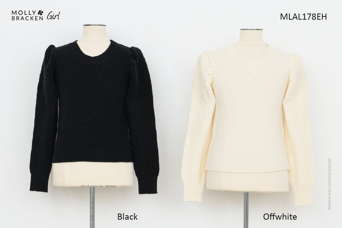 Mini Molly Girls Knitted Puff Sleeve Sweater - Black