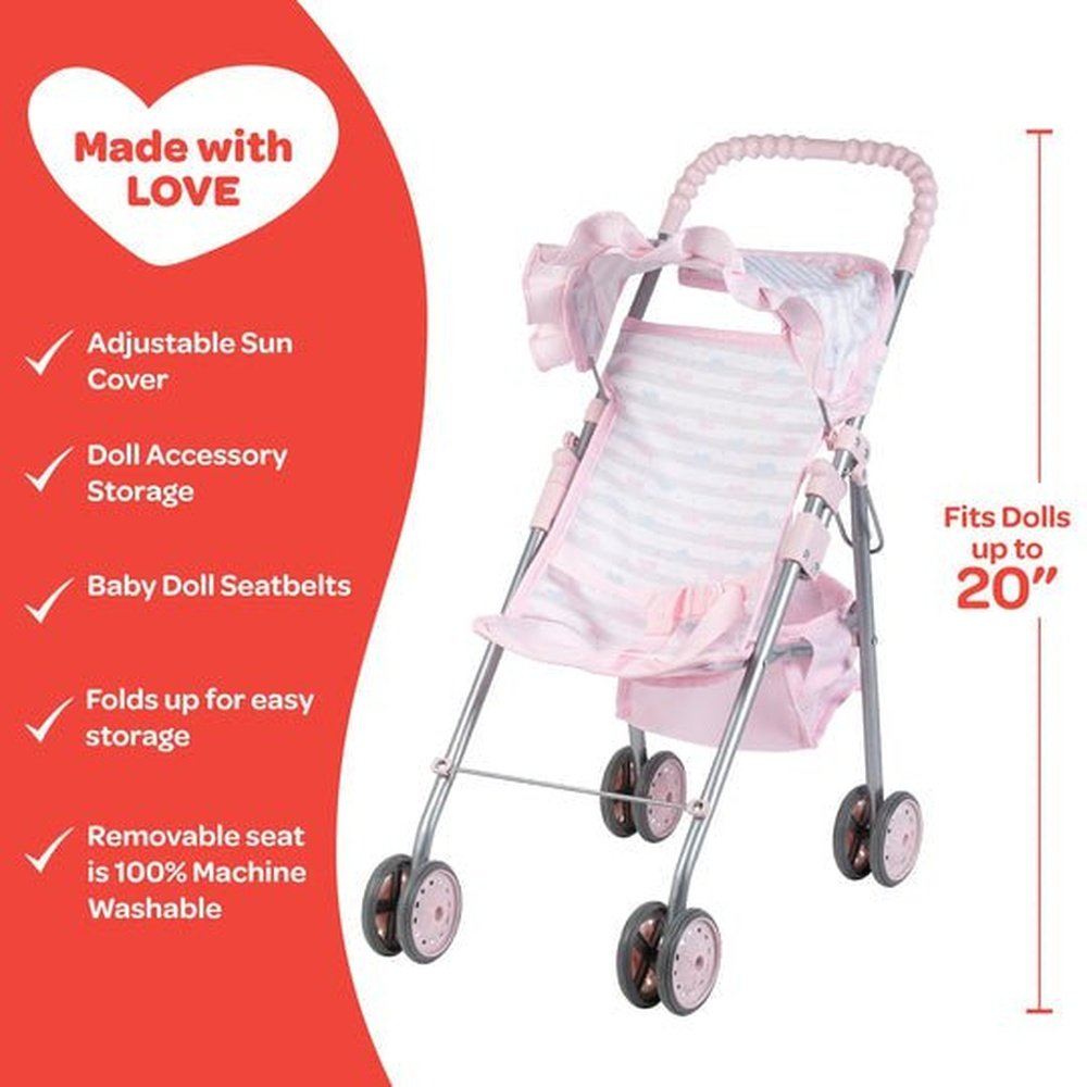 pink umbrella stroller Adora Pastel Pink Heart Baby Doll Stroller