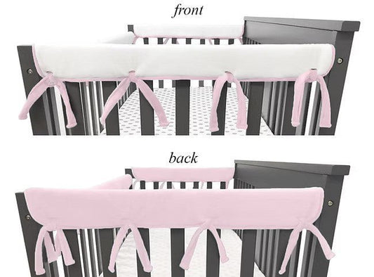 American Baby Side Crib Rail Cover 2 Pack Chenille Reversible White w/Pink Trim