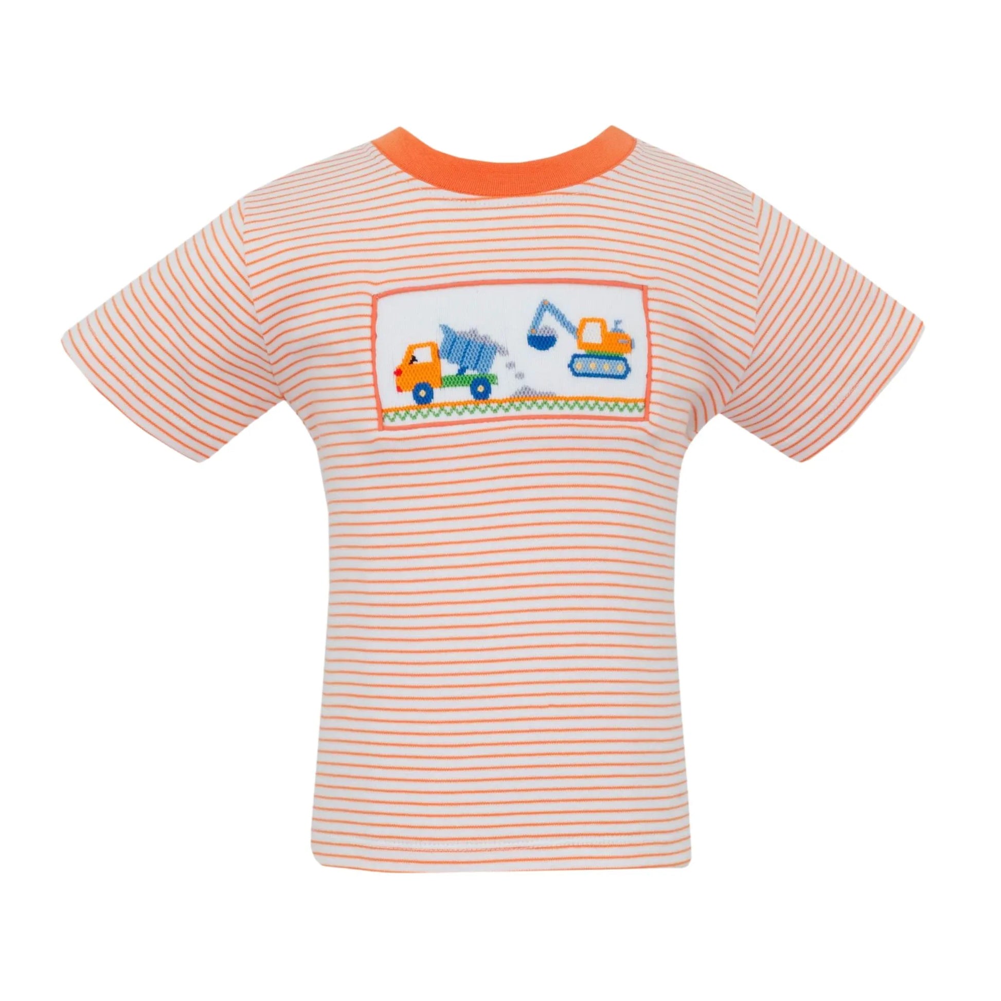 Anavini Boys Shirts Orange Stripe / 12 Mo Anavini Boy's Construction Trucks T-Shirt – Orange Knit Stripe