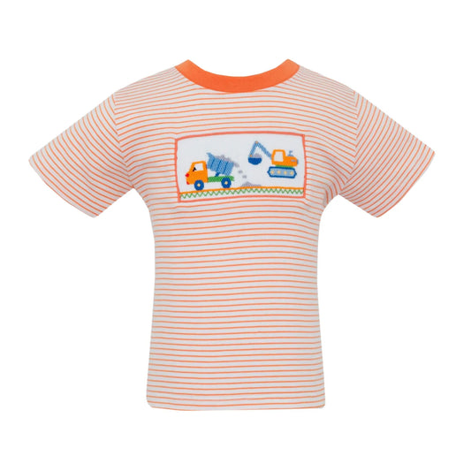 Anavini Boys Shirts Orange Stripe / 12 Mo Anavini Boy's Construction Trucks T-Shirt – Orange Knit Stripe