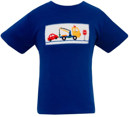 Anavini Boys Shirts Royal Blue / 12 Mo Anavini Boy's Tow Truck T-Shirt – Solid Royal Blue Knit
