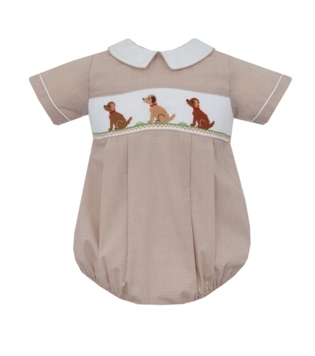AnaviniAnavini Boys Labrador Khaki Gingham Short Sleeve BubbleBabysupermarket