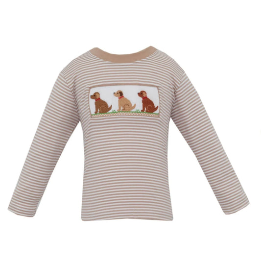 Anavini Boys Apparel / Shirts / Toddler Khaki / 2 Toddler Anavini Boys Long Sleeve Labrador T-Shirt - Khaki Knit Stripe