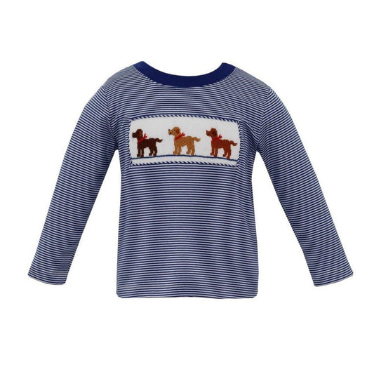 Anavini Navy Stripe Labrador Smock Long Sleeve T-Shirt babysupermarket