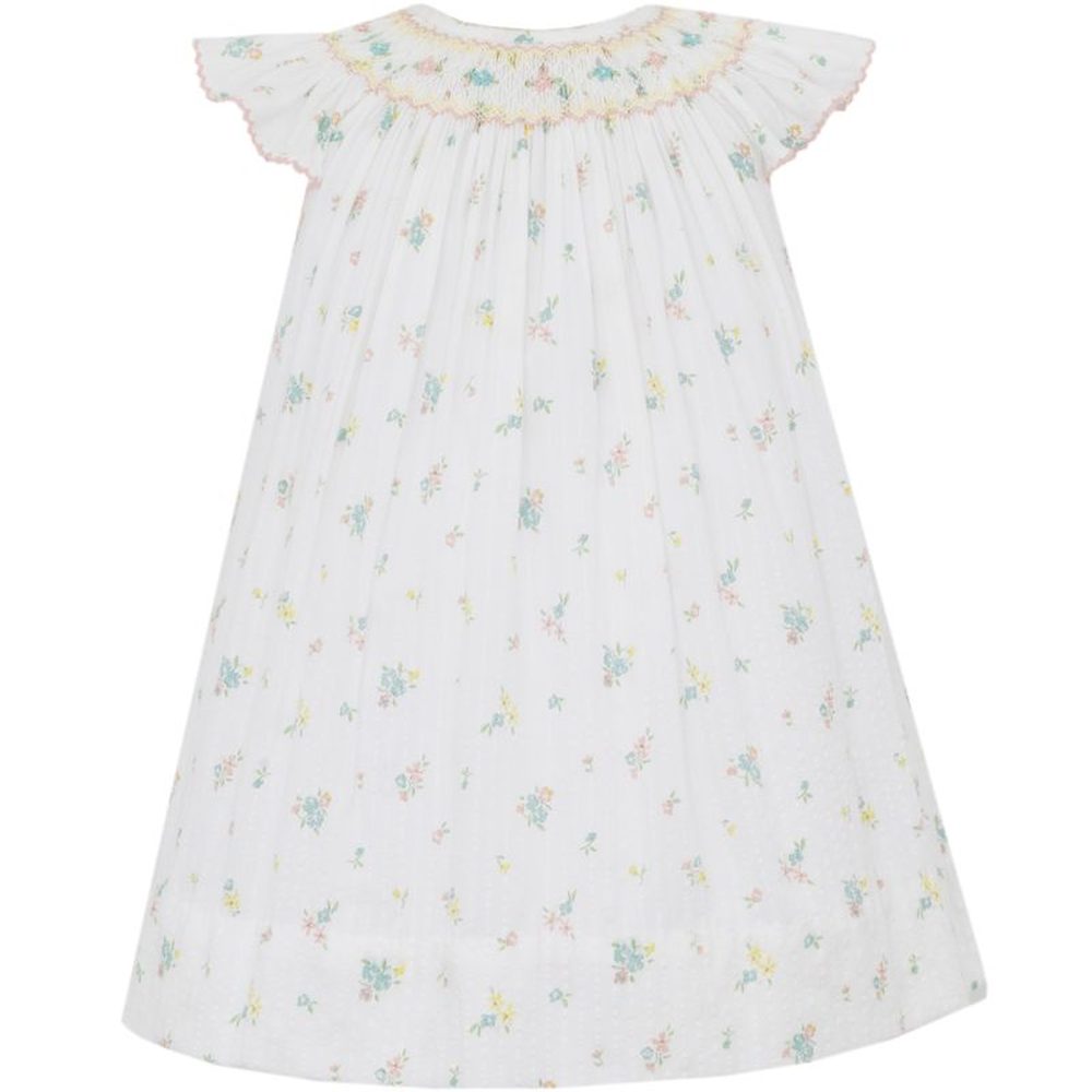 Anavini Nicole White Pastel Floral Print Angel Wing Bishop babysupermarket