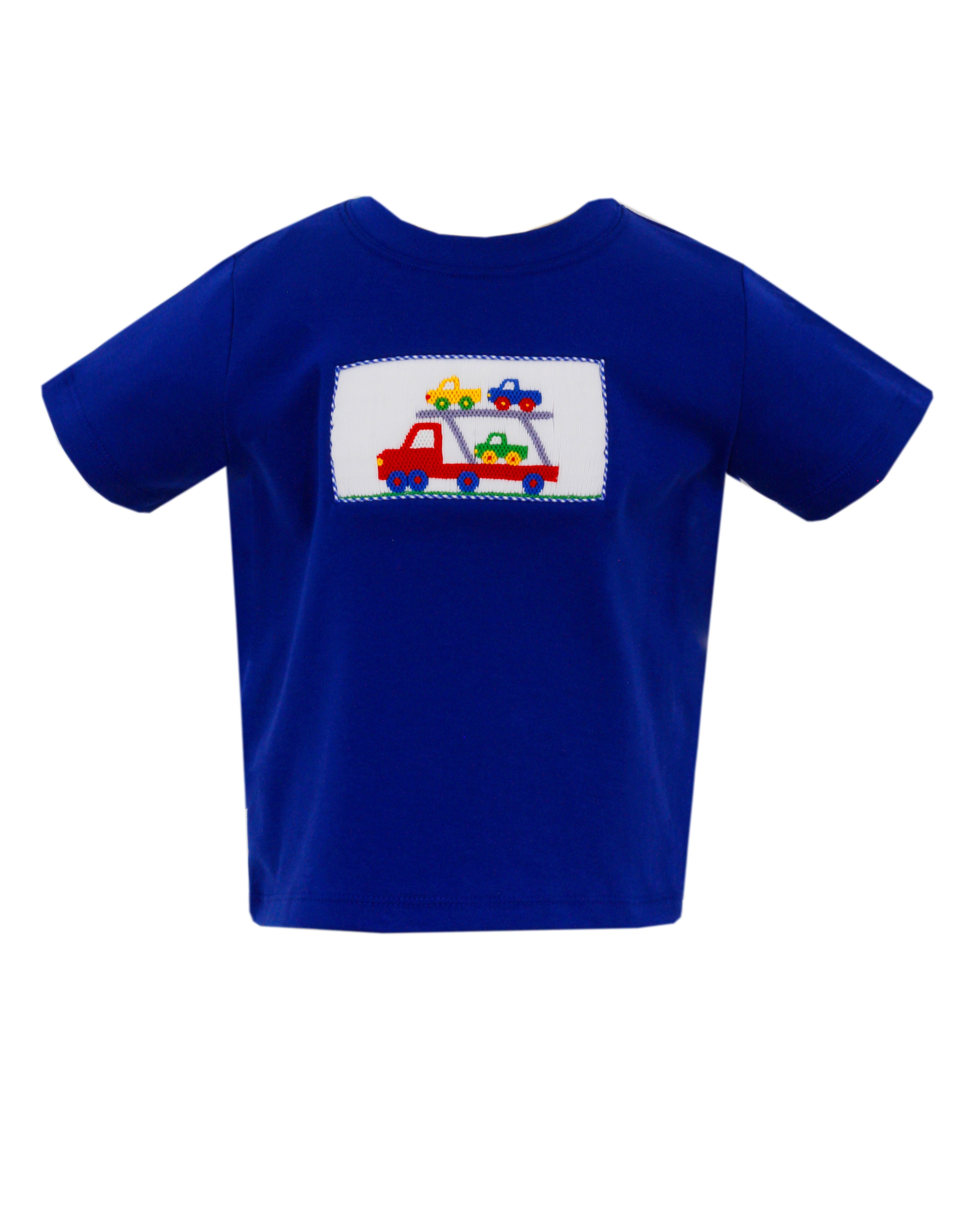 Anavini Trailer Cars Boys Smocked T-Shirt - Royal Blue | Anavini ...