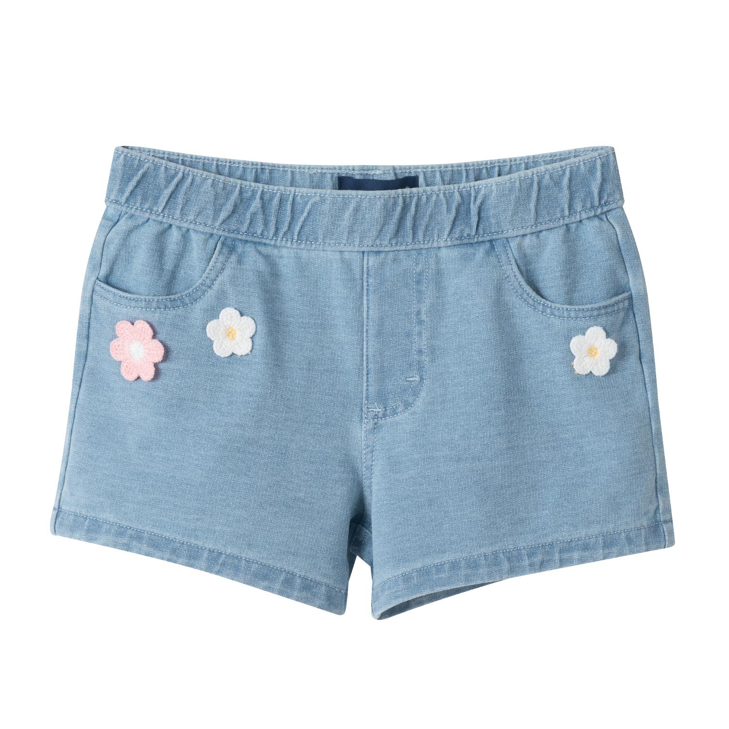Andy & Evan Shorts Blue / 3 Toddler Andy & Evan Girls Blue Crochet Knit Denim Short