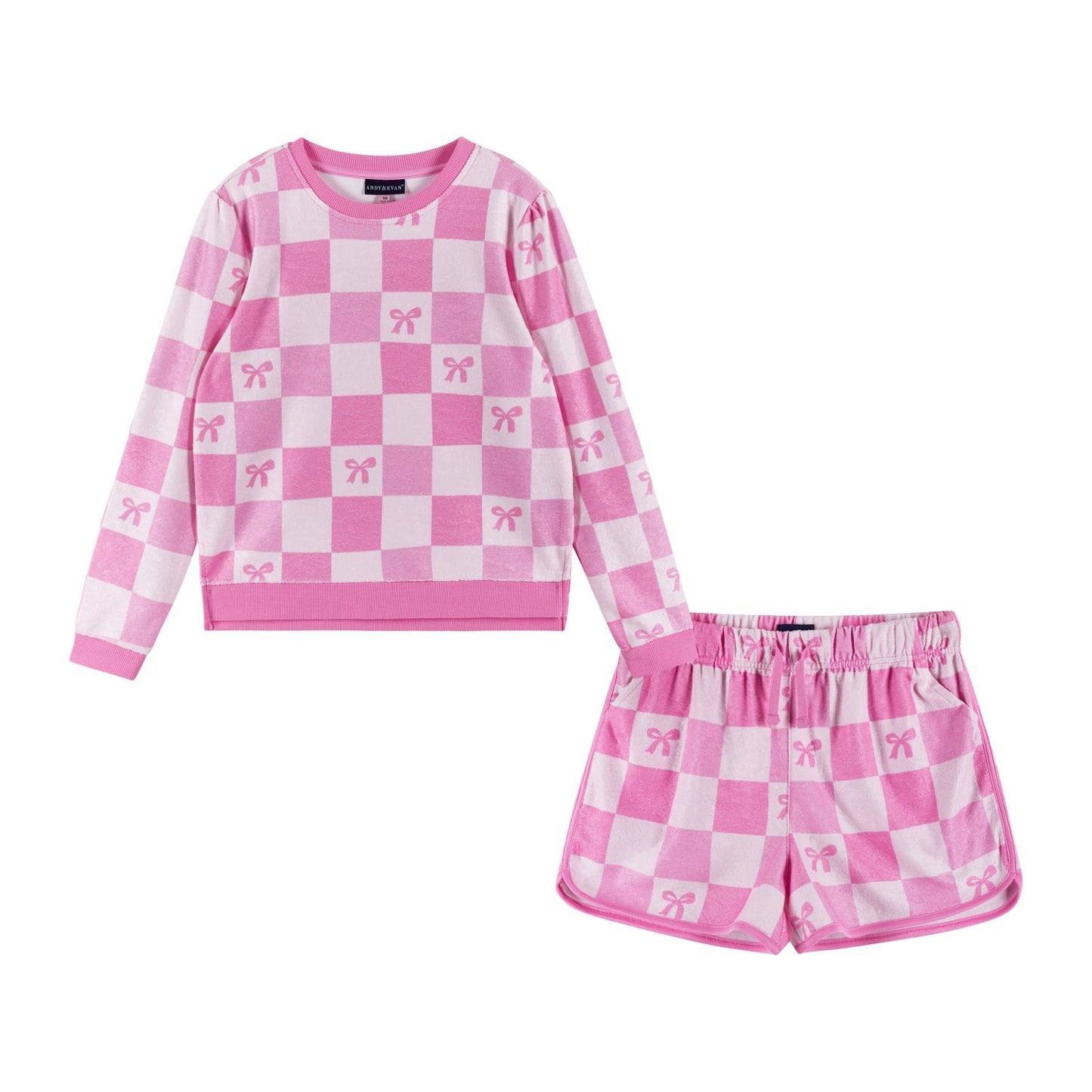 Andy & Evan Short Set Pink / 4 Toddler Andy & Evan Girls Checkered Bow Terry Short Set