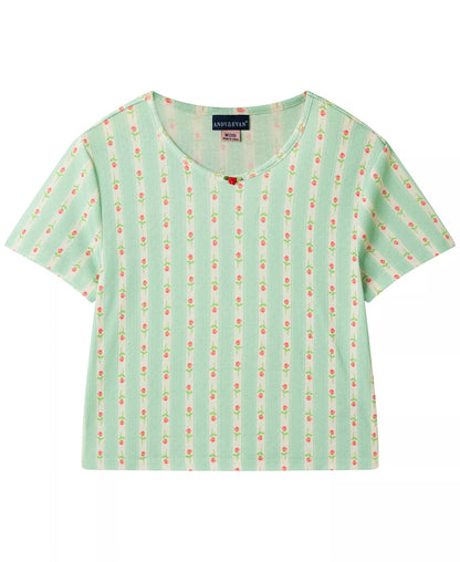 Andy & Evan Girls Sleepwear Andy & Evan Green Floral Rosette Pointelle Lounge Set