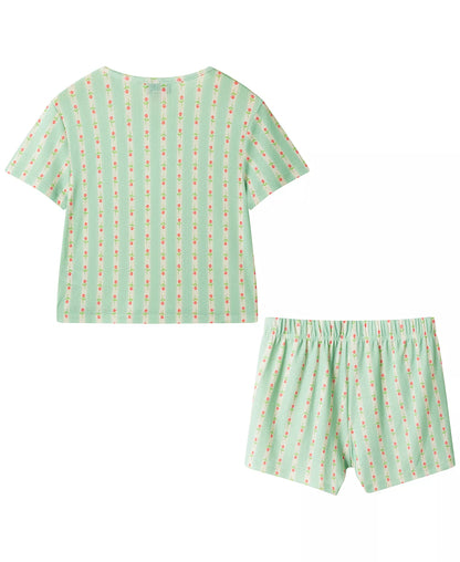 Andy & Evan Girls Sleepwear Andy & Evan Green Floral Rosette Pointelle Lounge Set