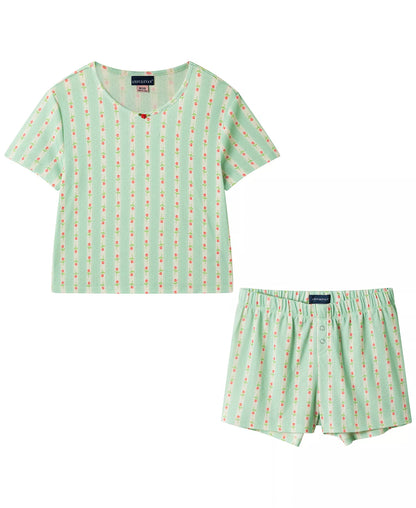 Andy & Evan Girls Sleepwear Green Floral / 7/8 Andy & Evan Green Floral Rosette Pointelle Lounge Set
