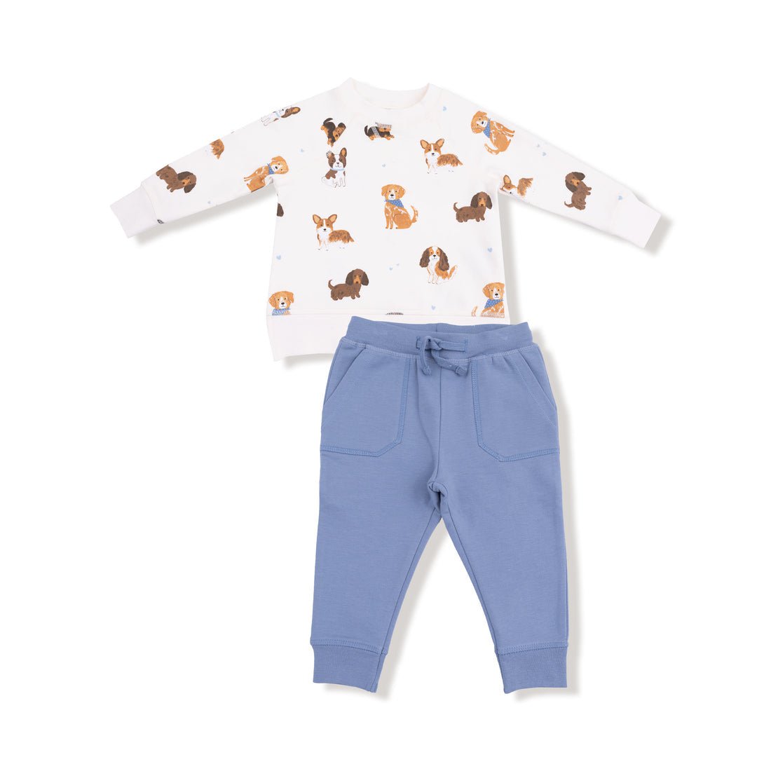 Angel Dear Ivory/Country Blue / 12-18 Mo Angel Dear Best Friend Dogs French Terry Jogger Set