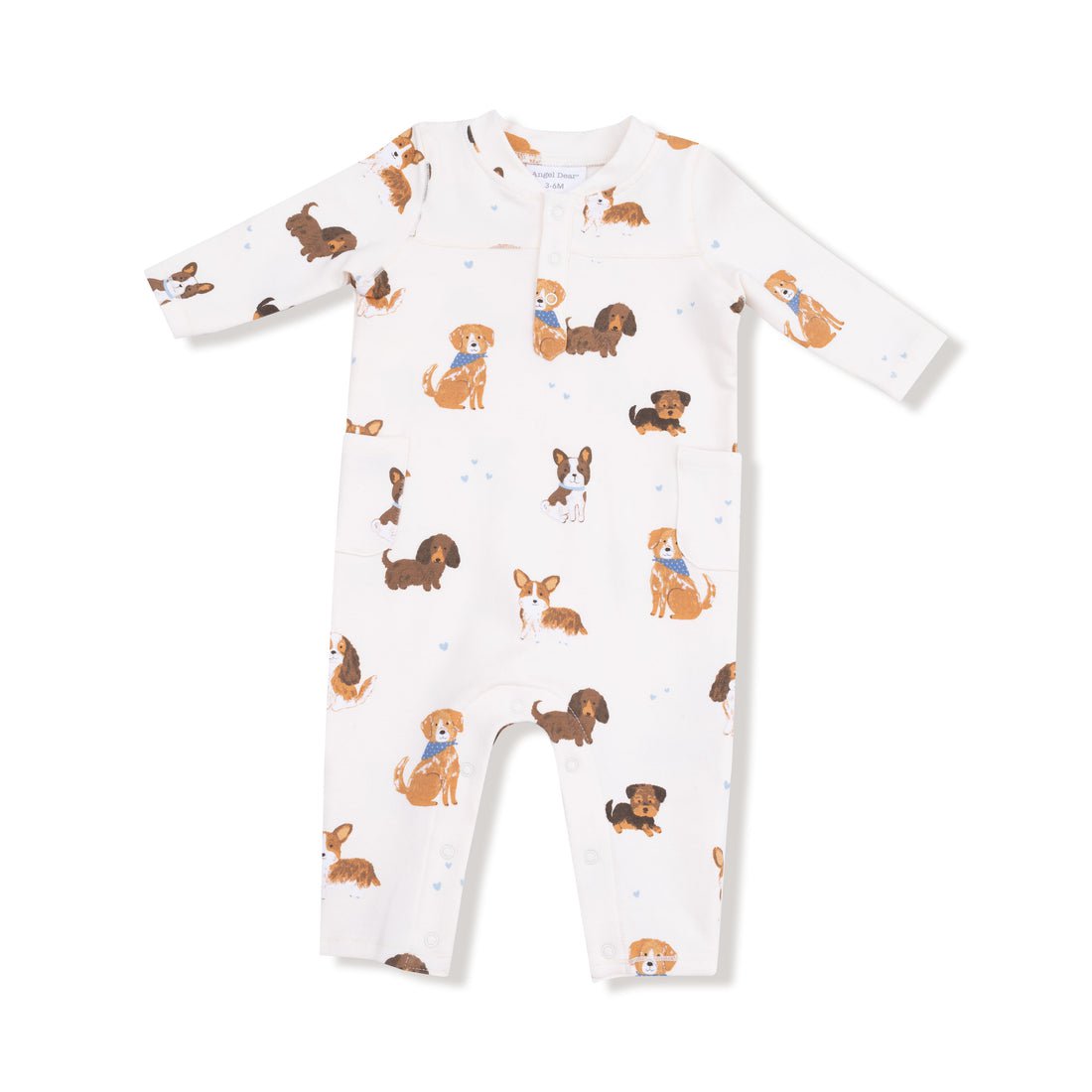 Angel Dear Ivory/Country Blue / 3-6 Mo Angel Dear Best Friend Dogs French Terry Romper