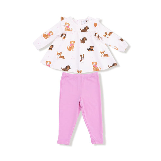 Angel Dear White/Light Purple / 6-12 Mo Angel Dear Best Friend Dogs French Terry Ruffle Tunic Set