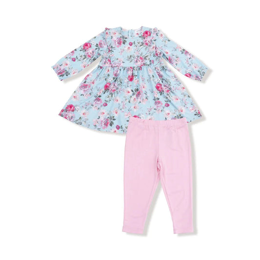 Angel Dear Charlotte Floral Ruffle Dress with Leggings