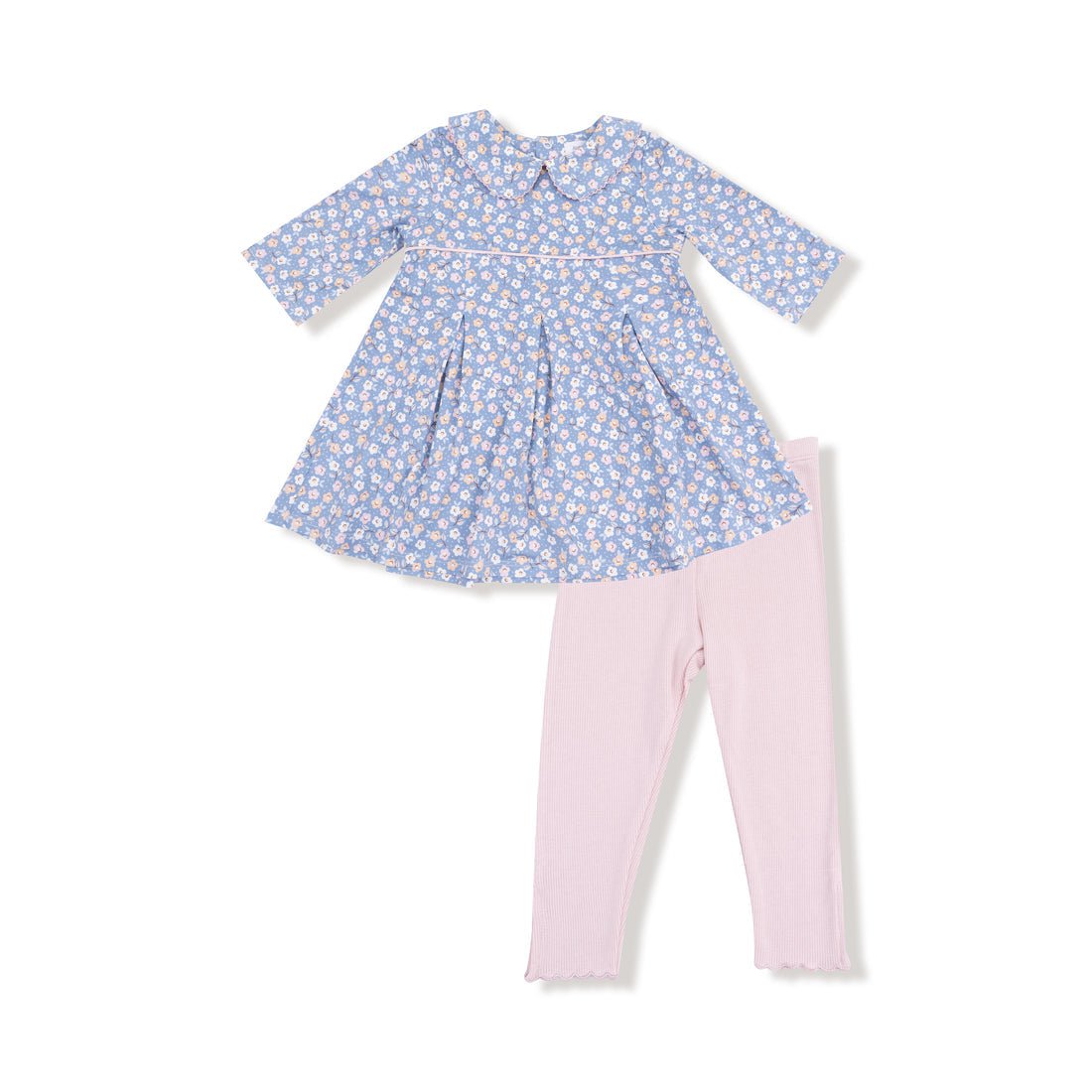 Angel Dear Blue/Pink / 6-12 Mo Angel Dear Country Calico Box Pleat Dress with Leggings