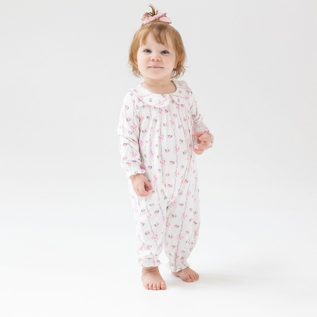 Angel Dear Angel Dear Dainty Buds & Bows Stripe Smocked Romper