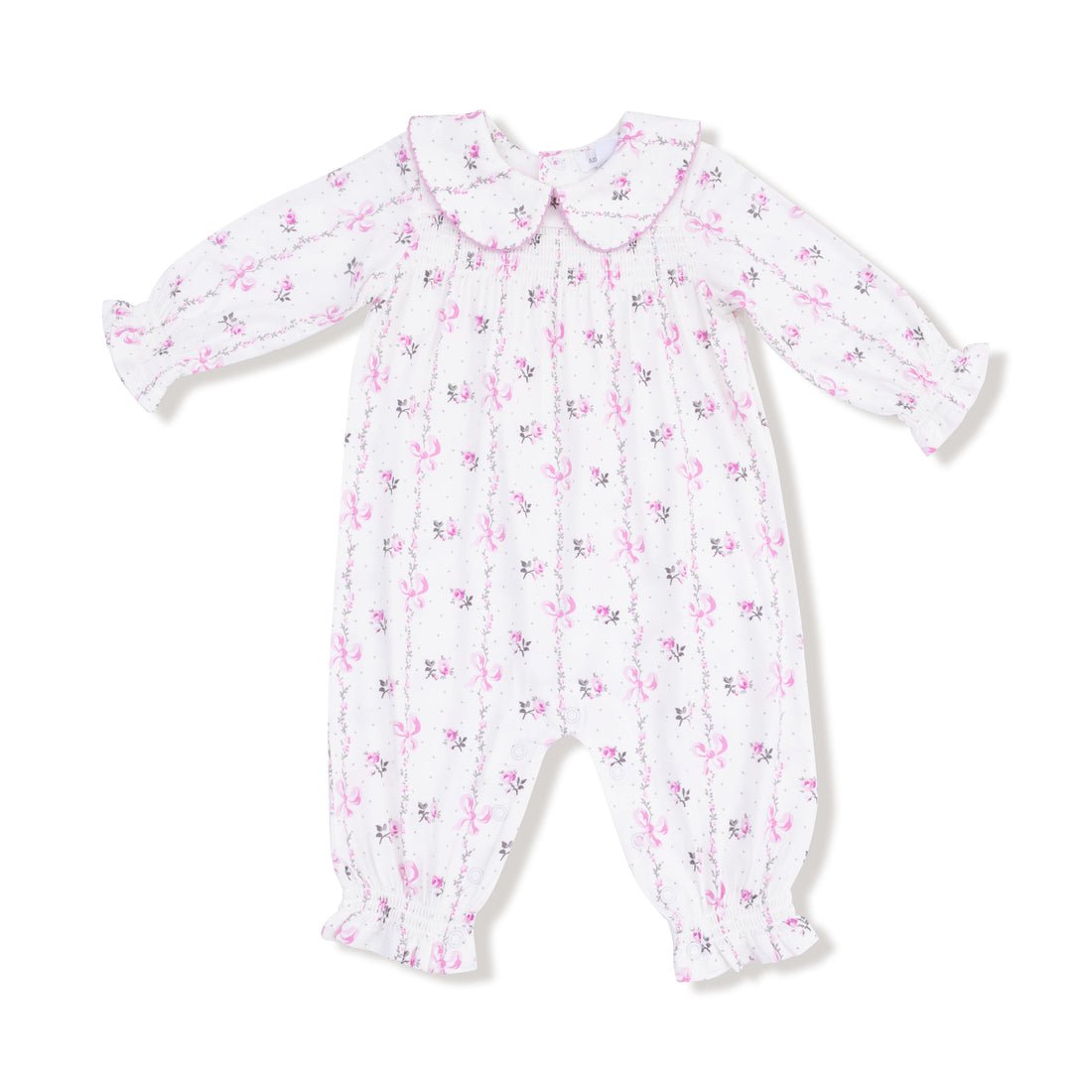 Angel Dear Ivory/Pink / 3-6 Mo Angel Dear Dainty Buds & Bows Stripe Smocked Romper