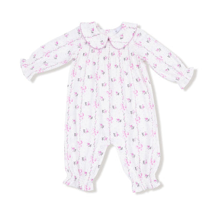 Angel Dear Ivory/Pink / 3-6 Mo Angel Dear Dainty Buds & Bows Stripe Smocked Romper